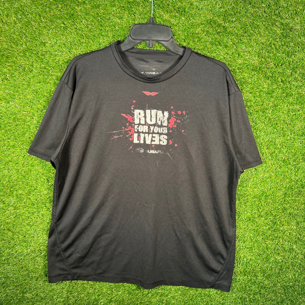 Subaru Run For Your Lives Graphic T-Shirt Men Large Black Performance Activewear